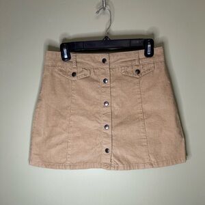 BDG Tan Corduroy Button-Up Mini Skirt